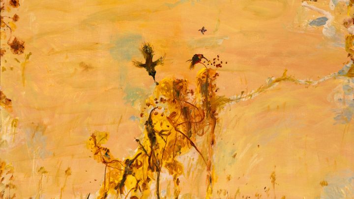 An orange-coloured abstract painting